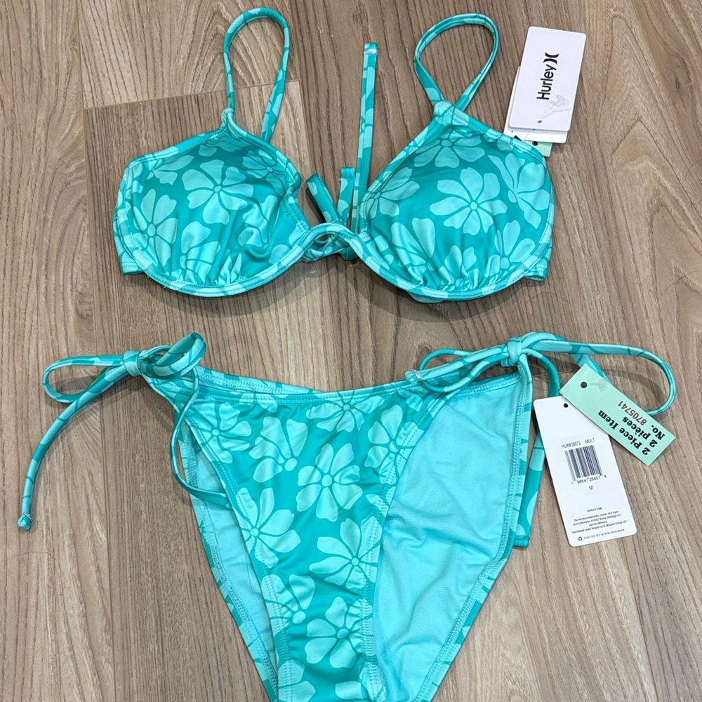 NWT Hurley Women's Aqua Floral Bikini size M